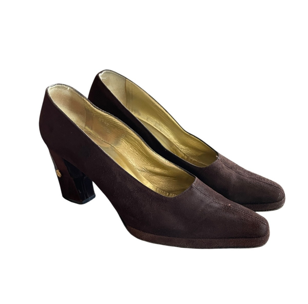 ESCADA Women's Size 8.5B/ EU 38.5 Brown Suede Croc Slip-On Heels Classic Pumps
